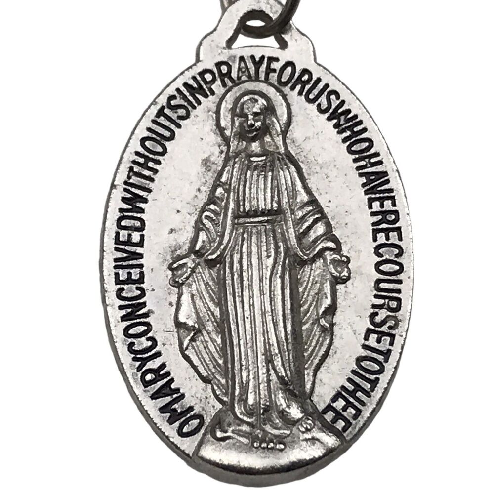Mother Mary Vintage Miraculous Pendant Medal Silver-Tone Catholic Devotional